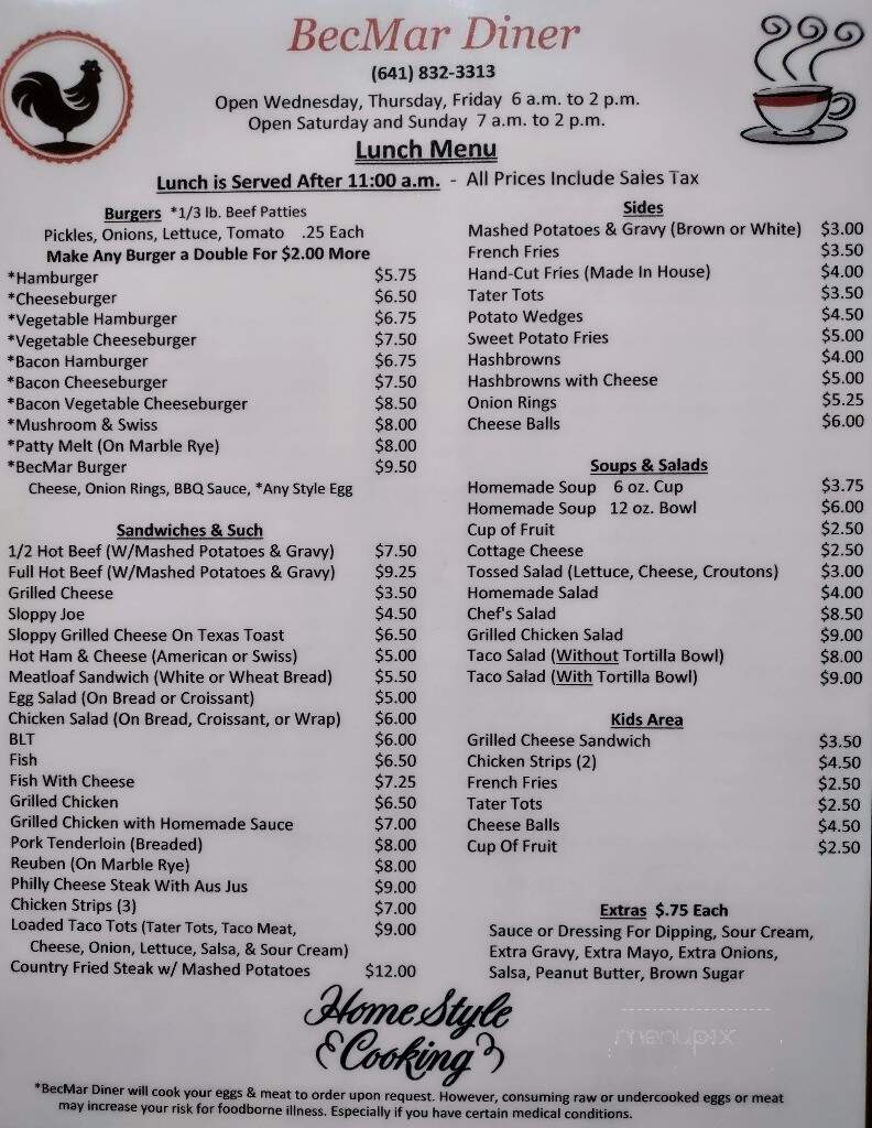 BecMar Diner - Osage, IA menu_pic