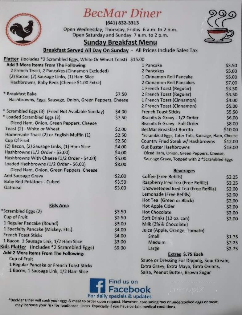 BecMar Diner - Osage, IA menu_pic