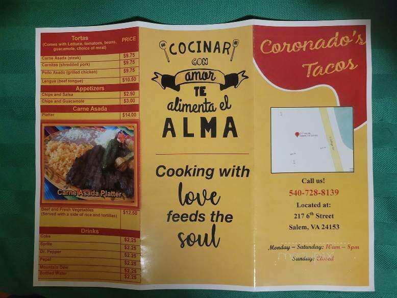 Tacos Coronado - Salem, VA menu_pic