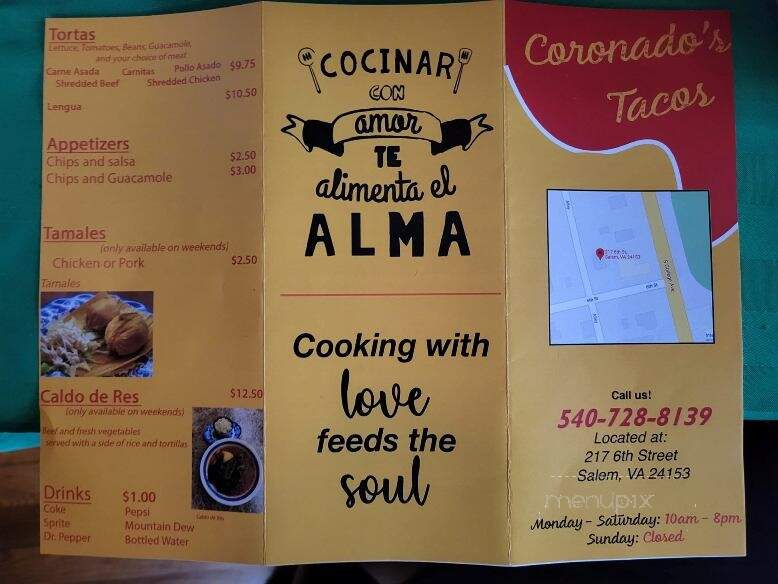Tacos Coronado - Salem, VA menu_pic