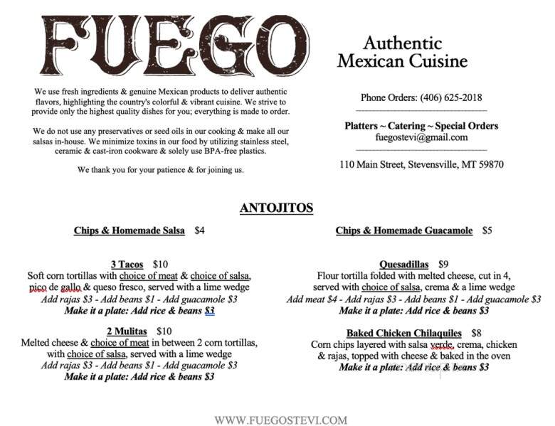Fuego Authentic Mexican Cuisine - Stevensville, MT menu_pic