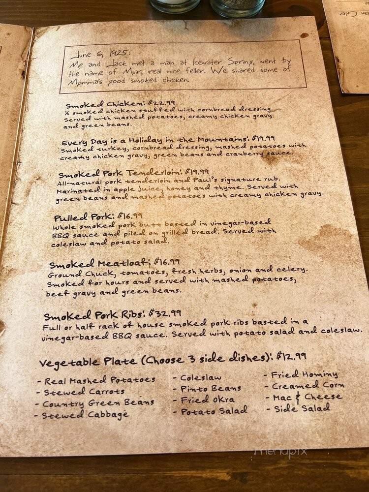 Cumberland Jacks LeConte Kitchen - Gatlinburg, TN menu_pic