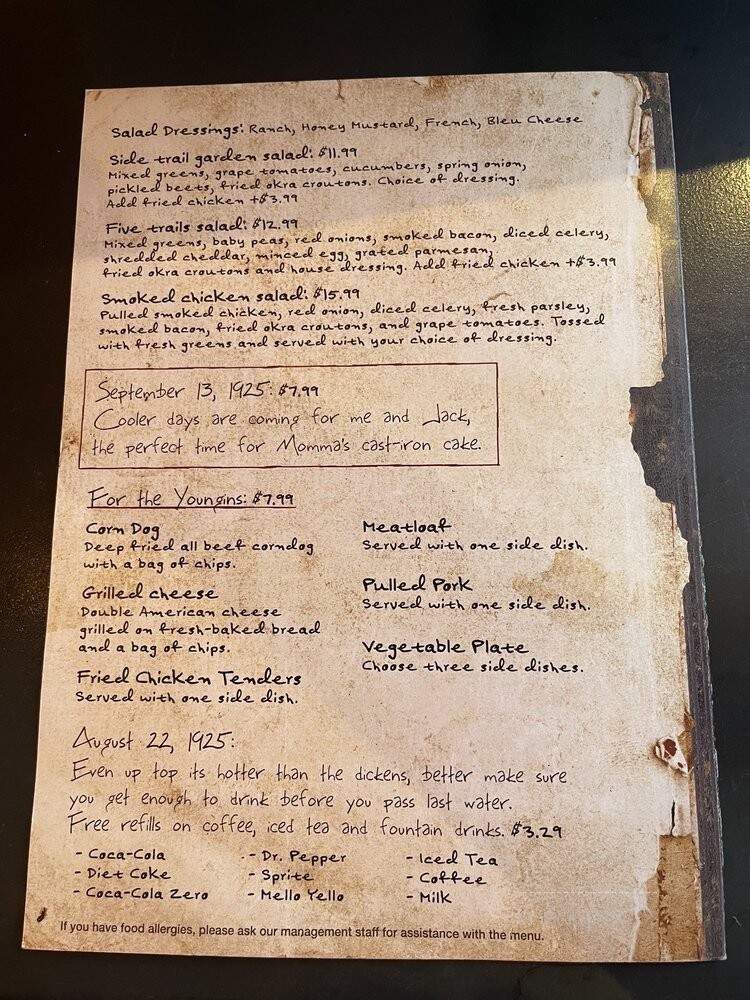 Cumberland Jacks LeConte Kitchen - Gatlinburg, TN menu_pic