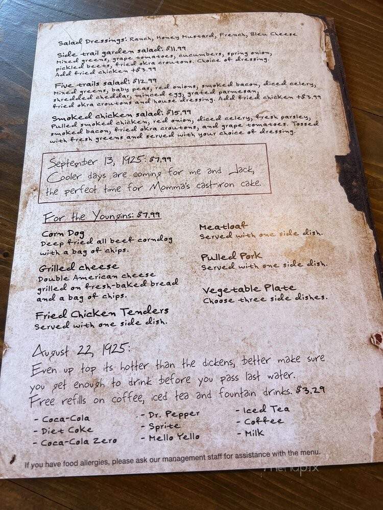 Cumberland Jacks LeConte Kitchen - Gatlinburg, TN menu_pic