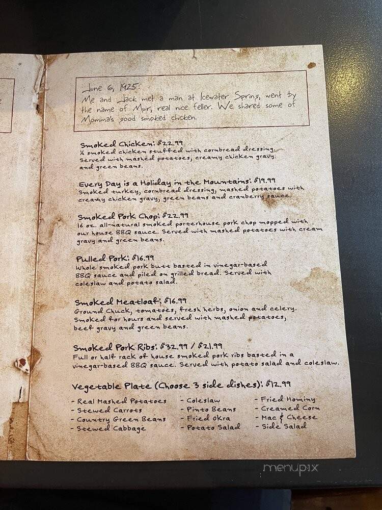 Cumberland Jacks LeConte Kitchen - Gatlinburg, TN menu_pic