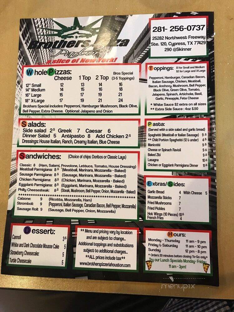 Brothers Pizza Parlor - Cypress, TX menu_pic
