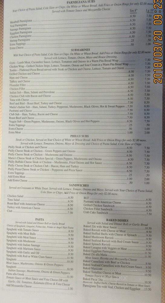 Maria's Pizza and Italian Eatery - Quinton, VA menu_pic