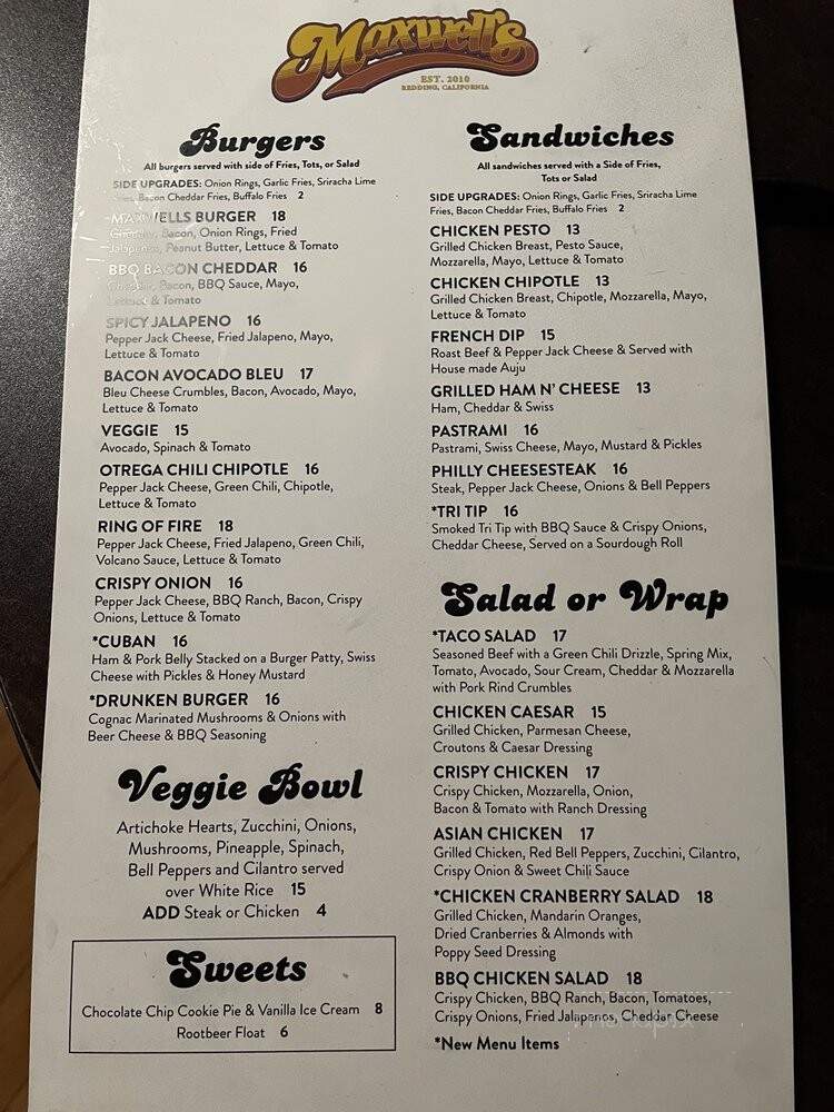 Maxwell's Downtown Eatery - Redding, CA menu_pic