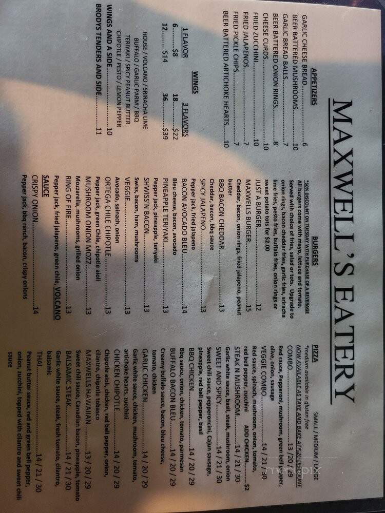 Maxwell's Downtown Eatery - Redding, CA menu_pic