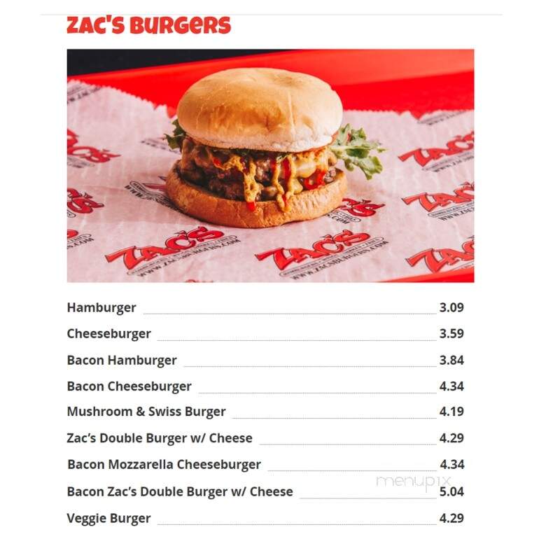 Zac's Burgers - Folsom, PA menu_pic