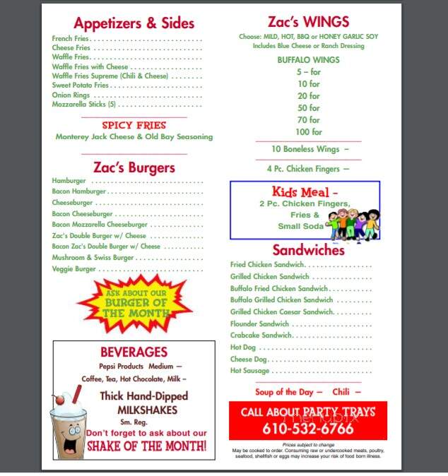 Zac's Burgers - Folsom, PA menu_pic