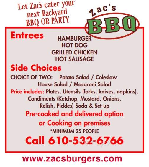 Zac's Burgers - Folsom, PA menu_pic