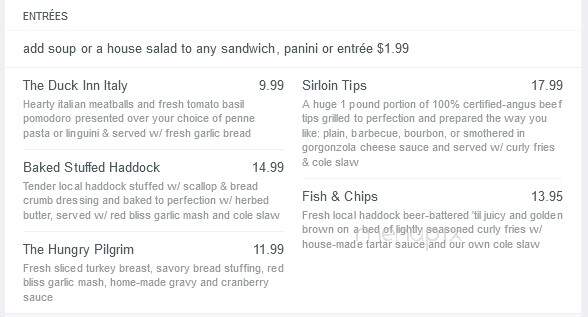 Duck Inn Pub - Hyannis, MA menu_pic