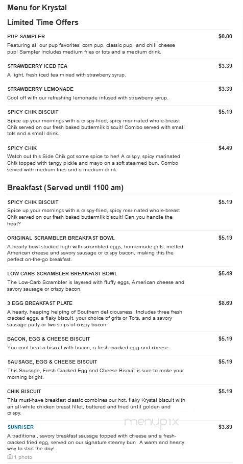 Krystal - Morristown, TN menu_pic
