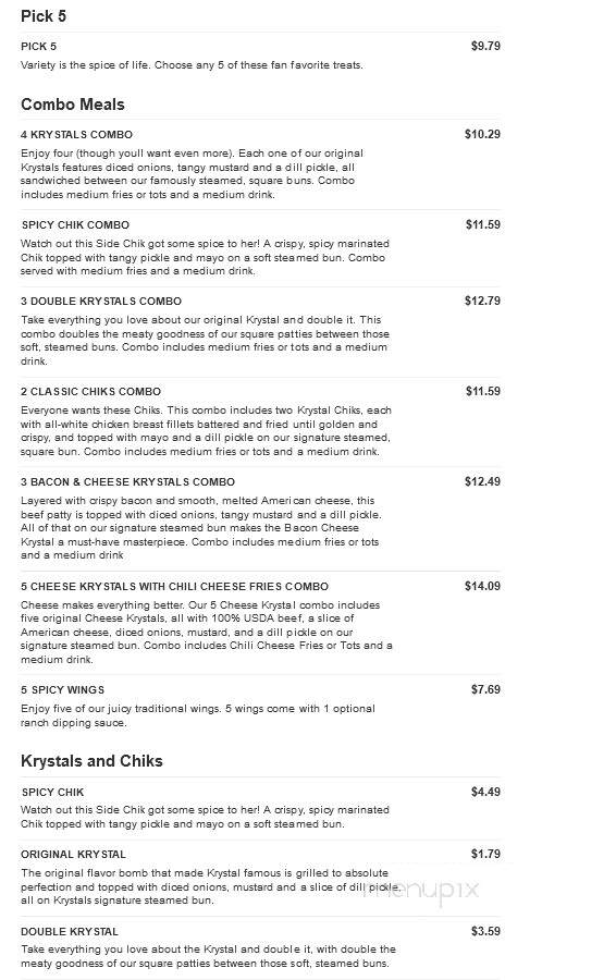 Krystal - Morristown, TN menu_pic