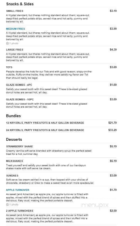 Krystal - Morristown, TN menu_pic