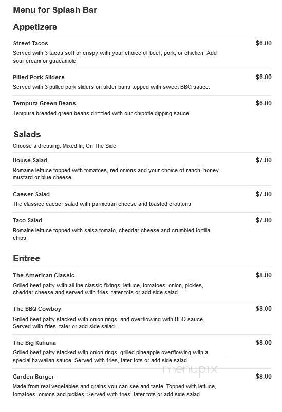 Splash Bar - Panama City Beach, FL menu_pic