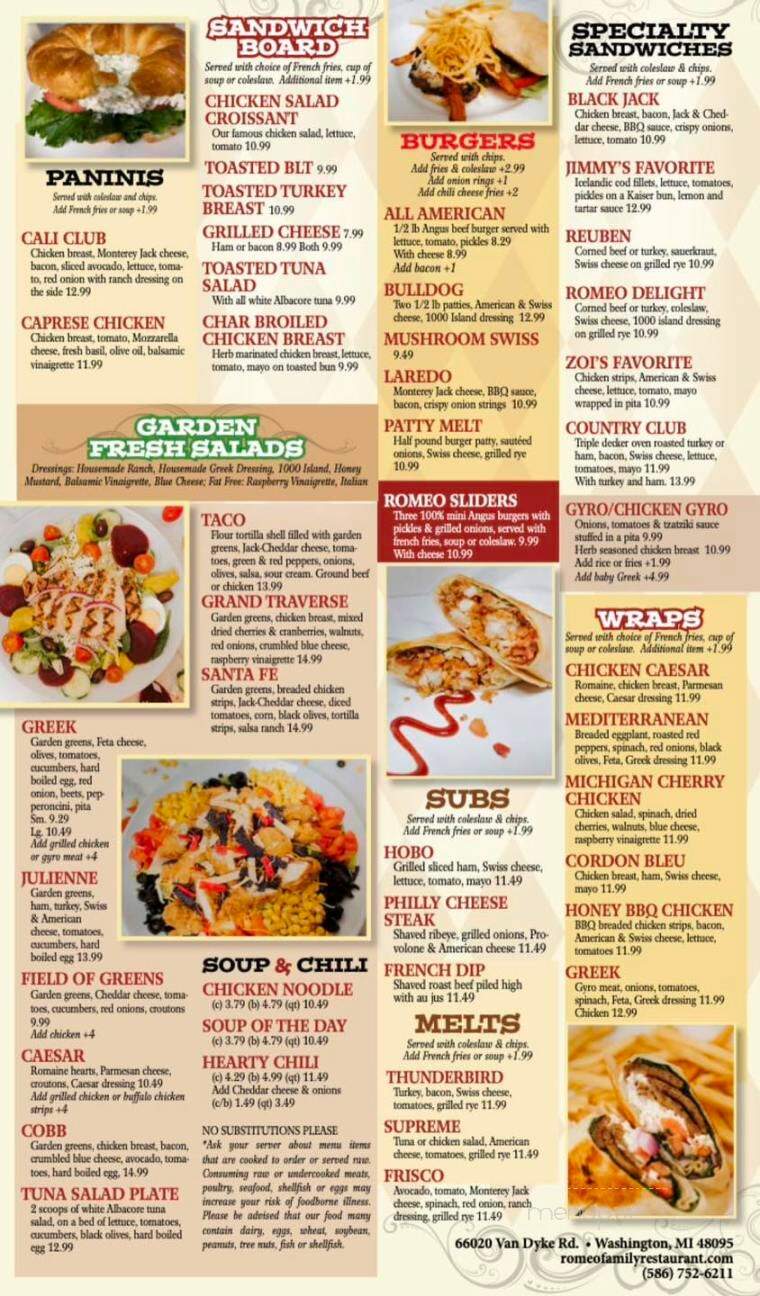 Romeo Family Restaurant - Washington, MI menu_pic