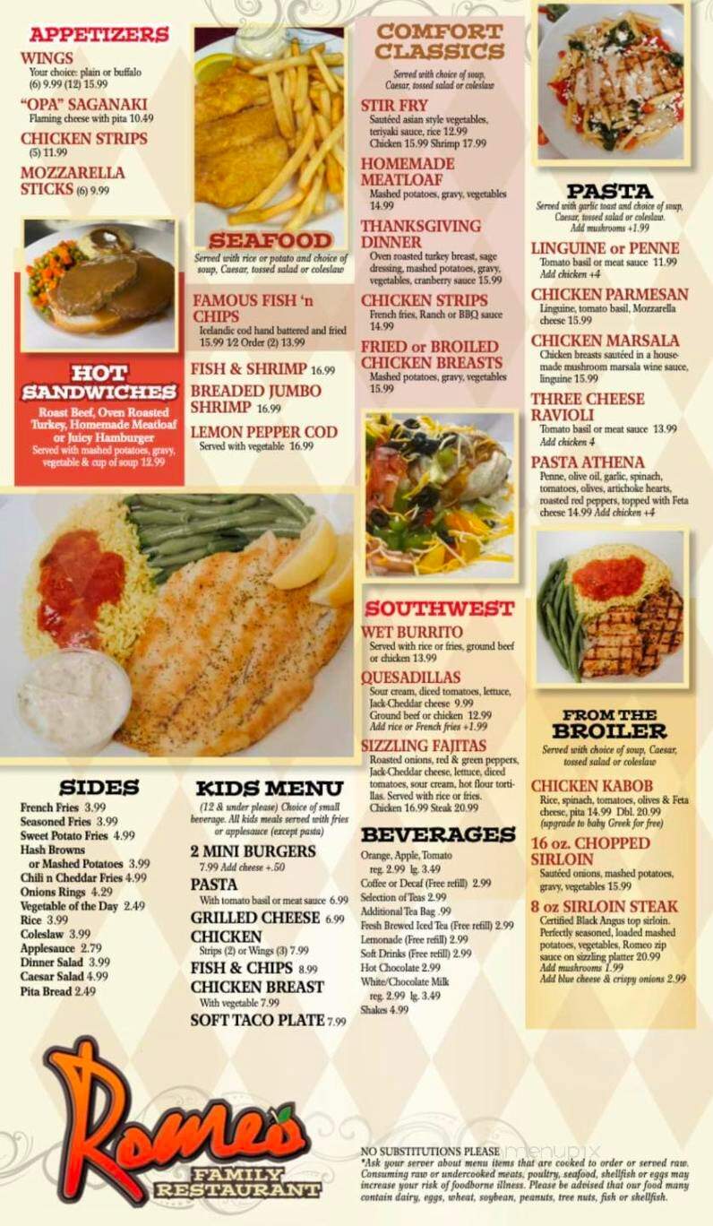 Romeo Family Restaurant - Washington, MI menu_pic
