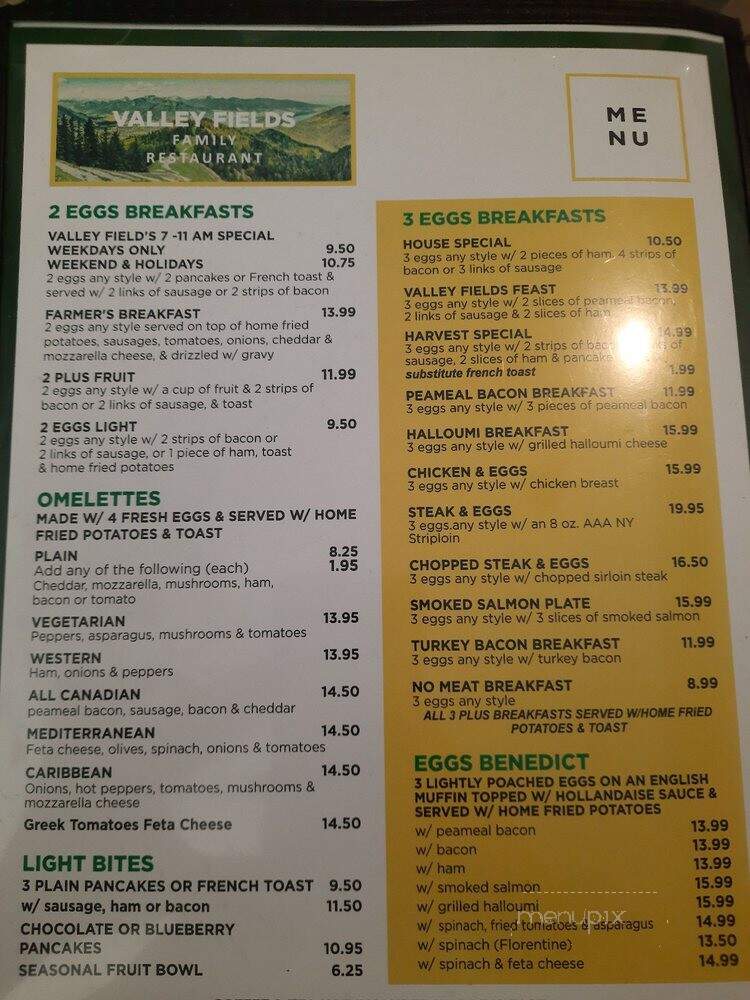 Valley Fields Restaurant - North York, ON menu_pic