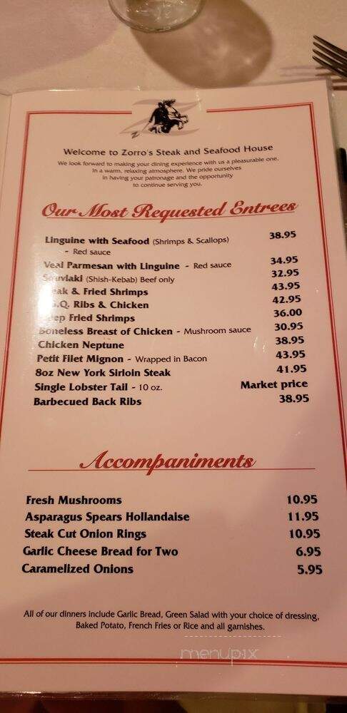 Zorro's Steak & Seafood House - Mississauga, ON menu_pic