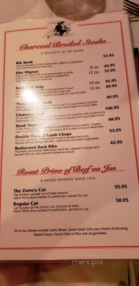Zorro's Steak & Seafood House - Mississauga, ON menu_pic