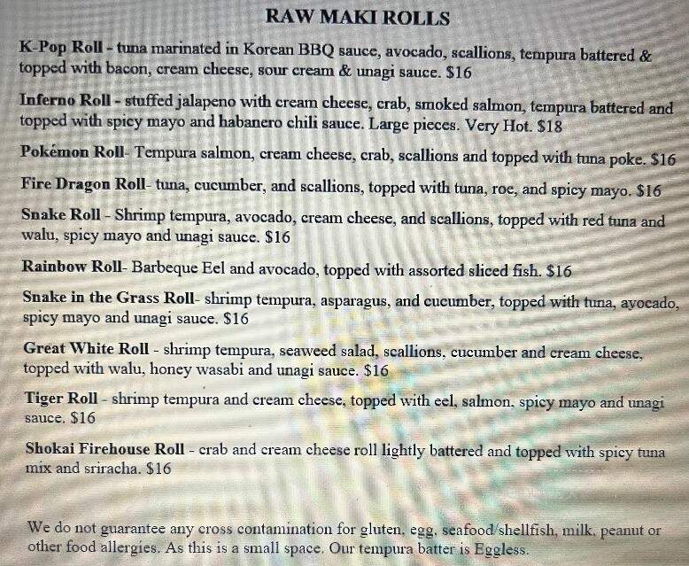 Shokai Sushi - Burlington, IA menu_pic