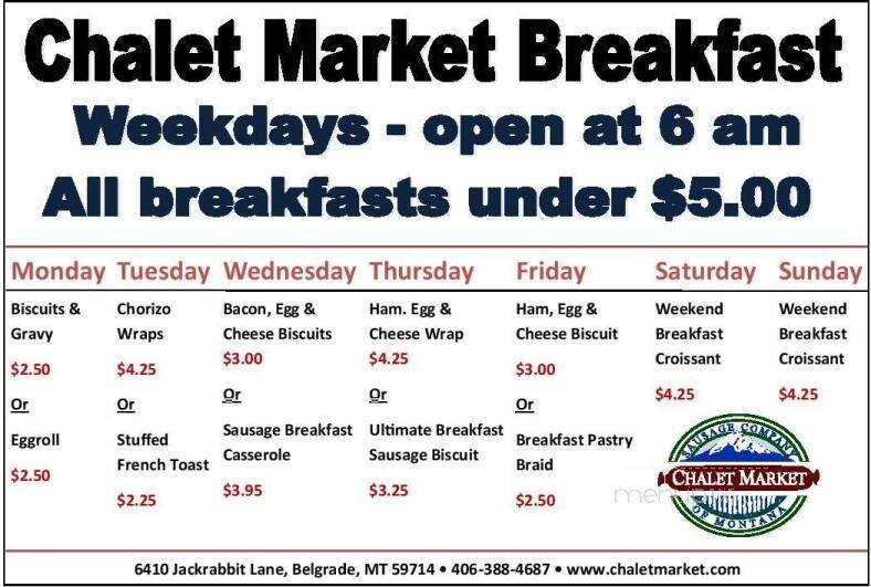 Chalet Markets Of Montana - Belgrade, MT menu_pic