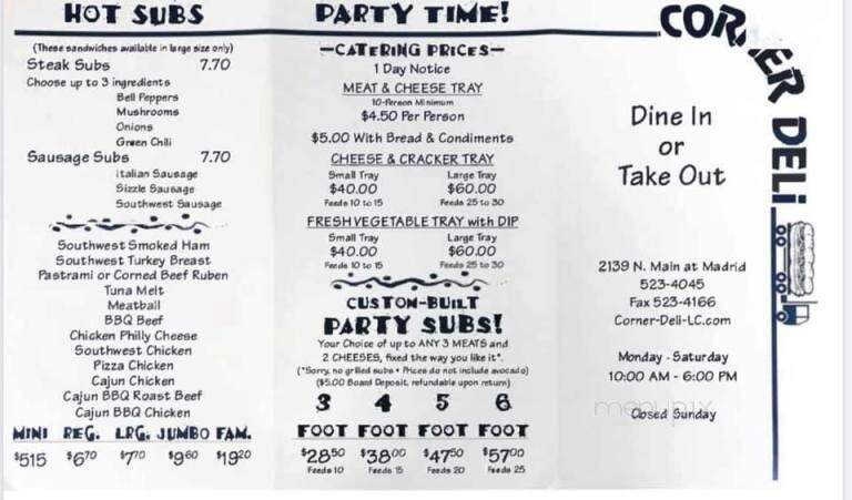 Corner Deli - Las Cruces, NM menu_pic