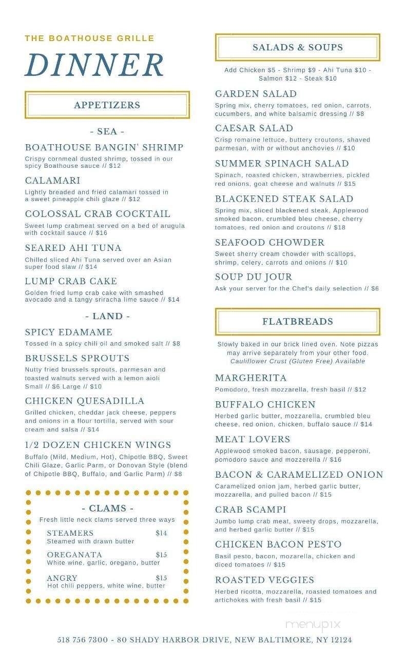Boat House Restaurant - New Baltimore, NY menu_pic