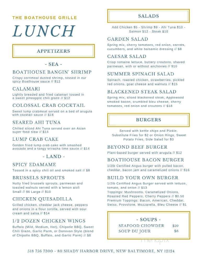 Boat House Restaurant - New Baltimore, NY menu_pic