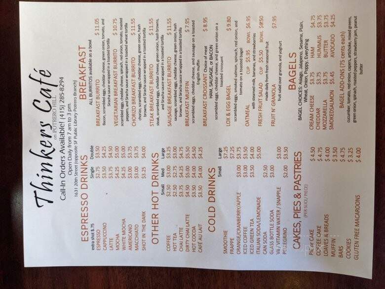 Thinkers Cafe - San Francisco, CA menu_pic