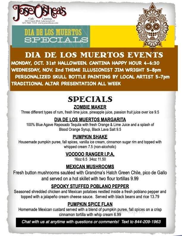 Jose' O'Shea's - Lakewood, CO menu_pic