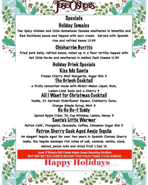Jose' O'Shea's - Lakewood, CO menu_pic