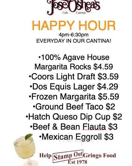Jose' O'Shea's - Lakewood, CO menu_pic