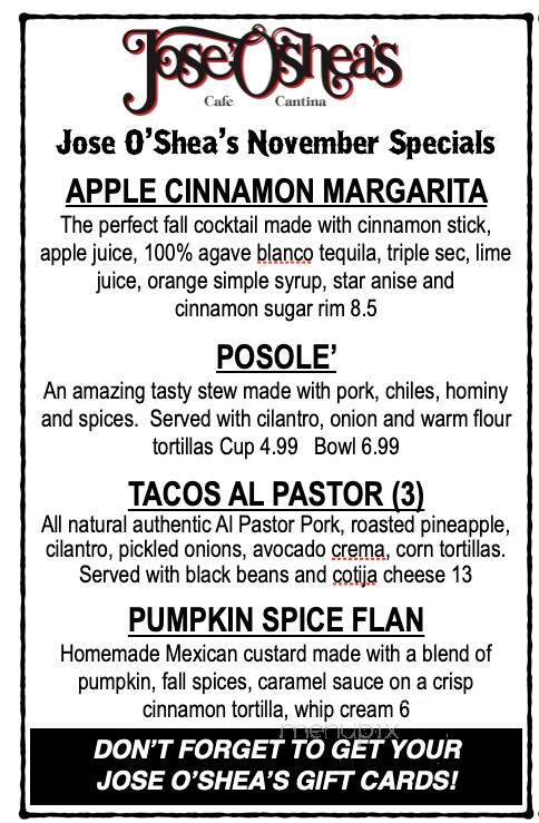 Jose' O'Shea's - Lakewood, CO menu_pic