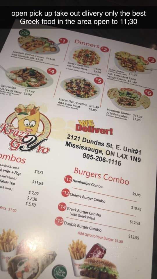 Krazzy Gyro - Mississauga, ON menu_pic