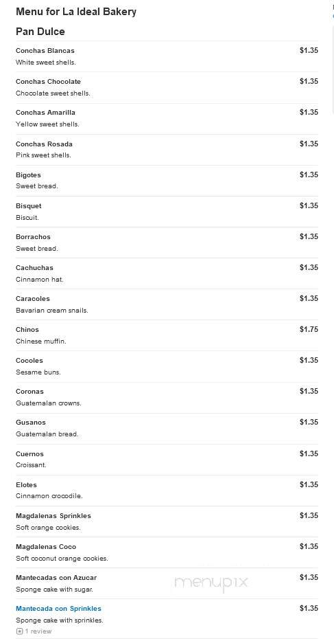 La Ideal Bakery - Greenacres, FL menu_pic