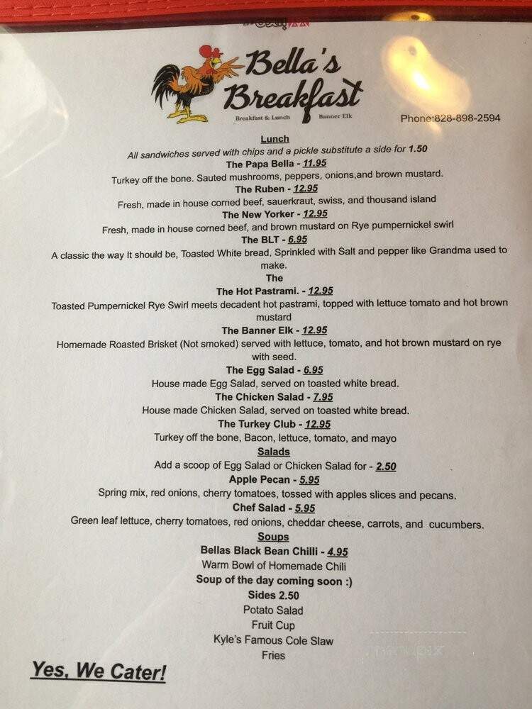 Bella's Breakfast & Lunch - Banner Elk, NC menu_pic