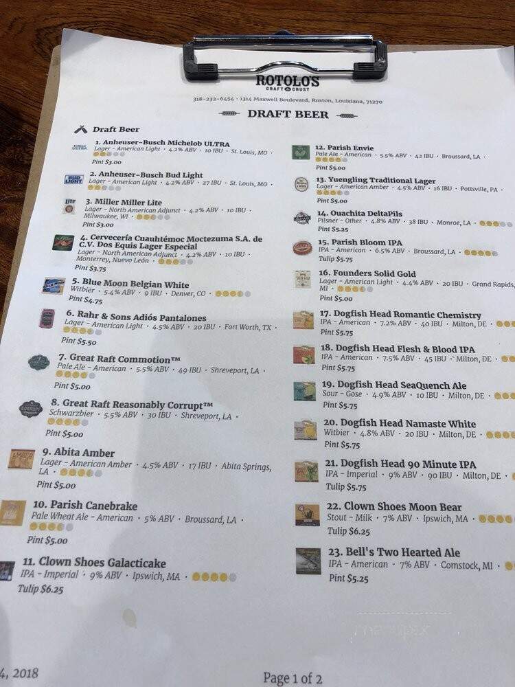 Rotolo's Craft & Crust - Ruston, LA menu_pic