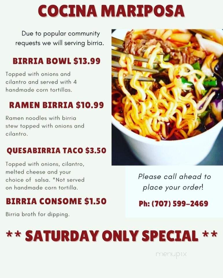 Cocina Mariposa - Eureka, CA menu_pic
