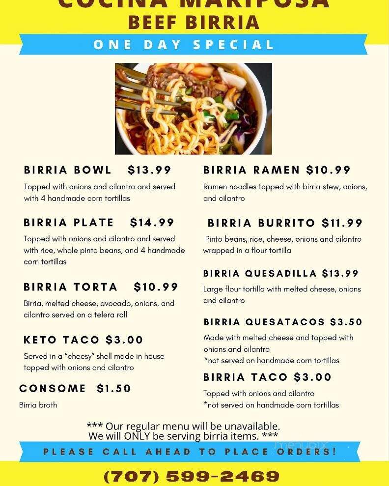 Cocina Mariposa - Eureka, CA menu_pic