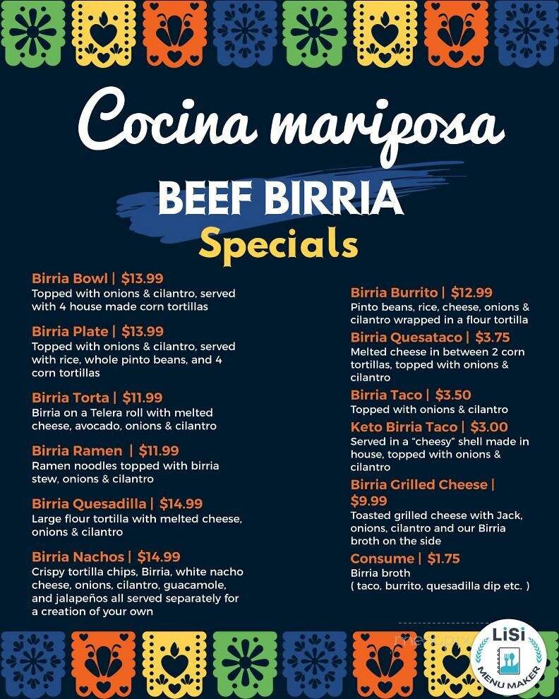 Cocina Mariposa - Eureka, CA menu_pic