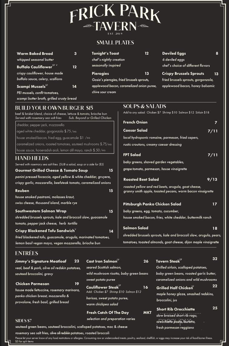 Frick Park Tavern - Pittsburgh, PA menu_pic