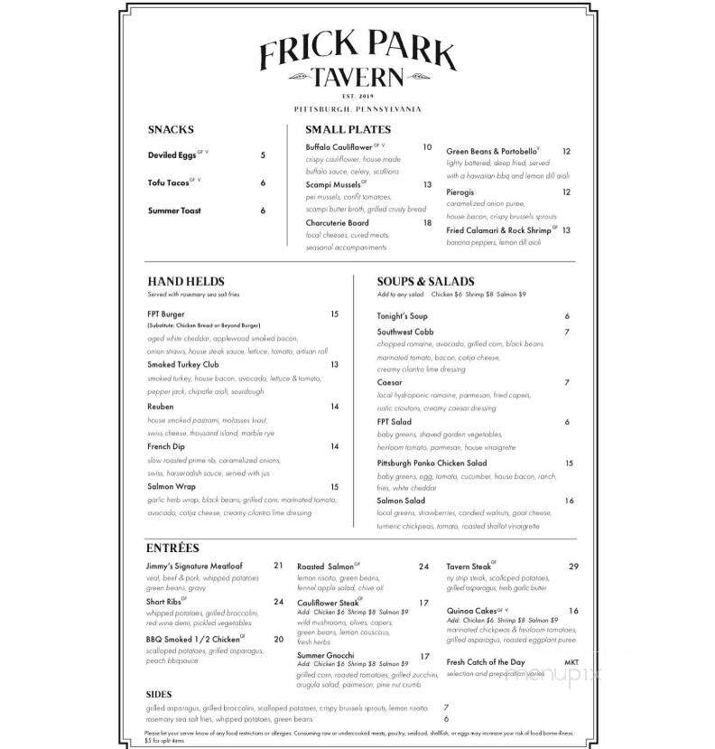 Frick Park Tavern - Pittsburgh, PA menu_pic