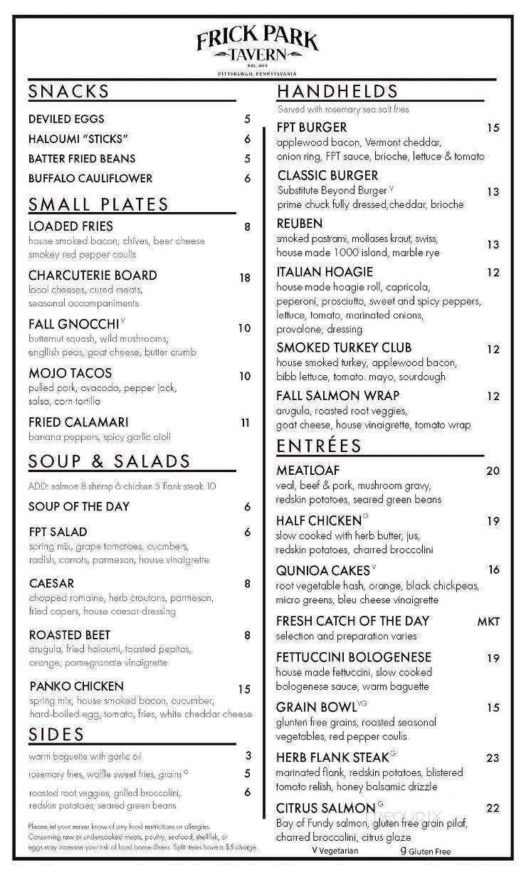 Frick Park Tavern - Pittsburgh, PA menu_pic