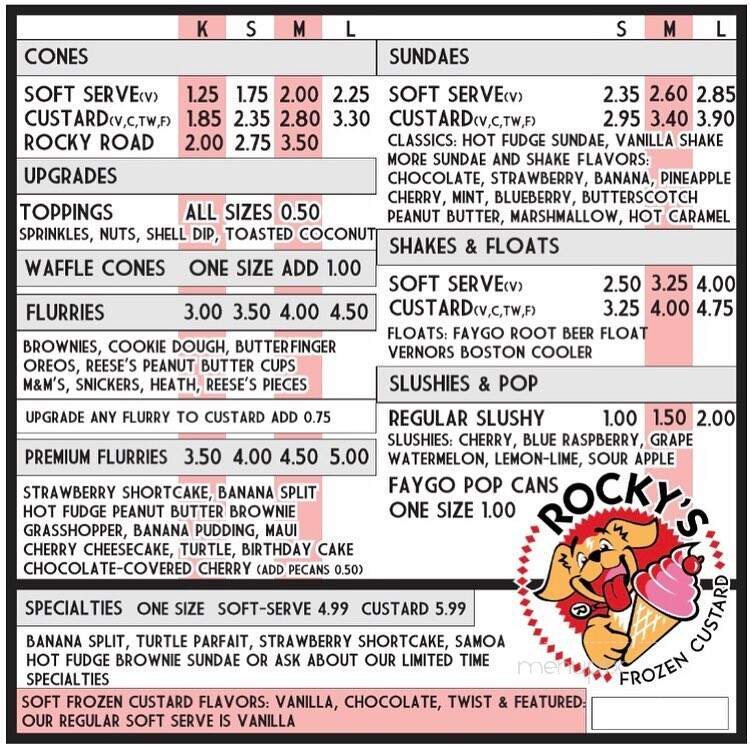 Rocky's Frozen Custard - Brownstown, MI menu_pic