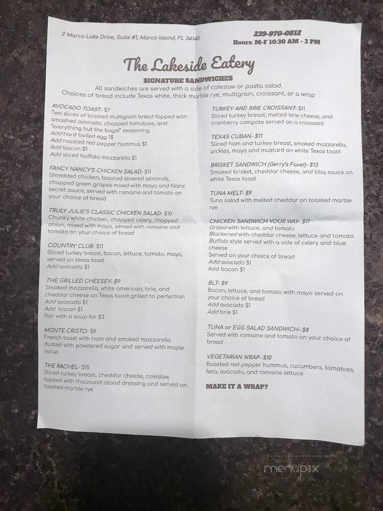 Lakeside Eatery - Marco Island, FL menu_pic