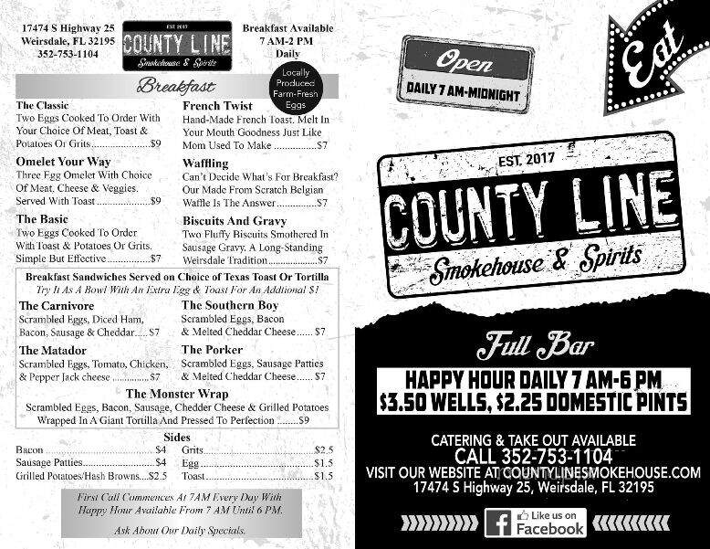 County Line Smokehouse & Spirits - Weirsdale, FL menu_pic