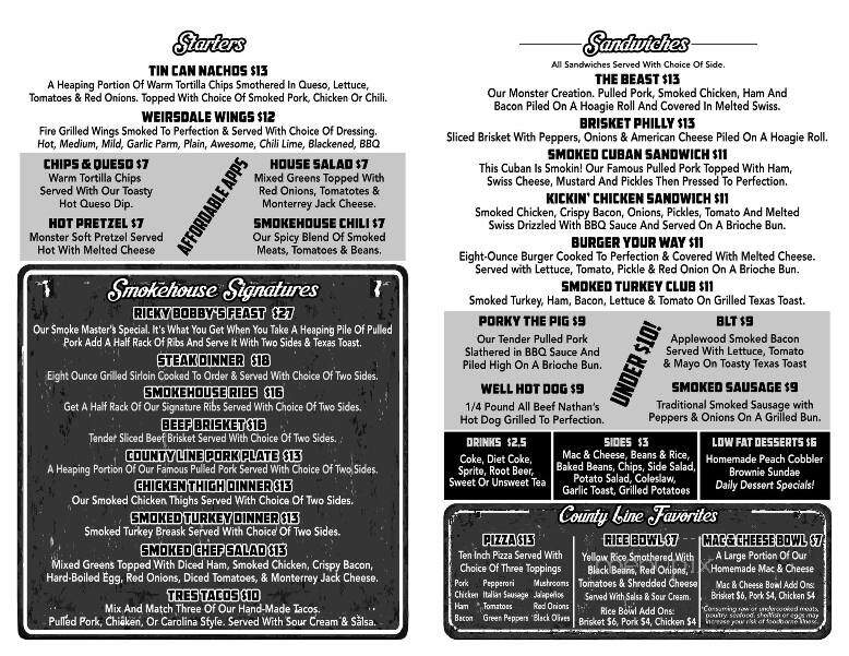 County Line Smokehouse & Spirits - Weirsdale, FL menu_pic